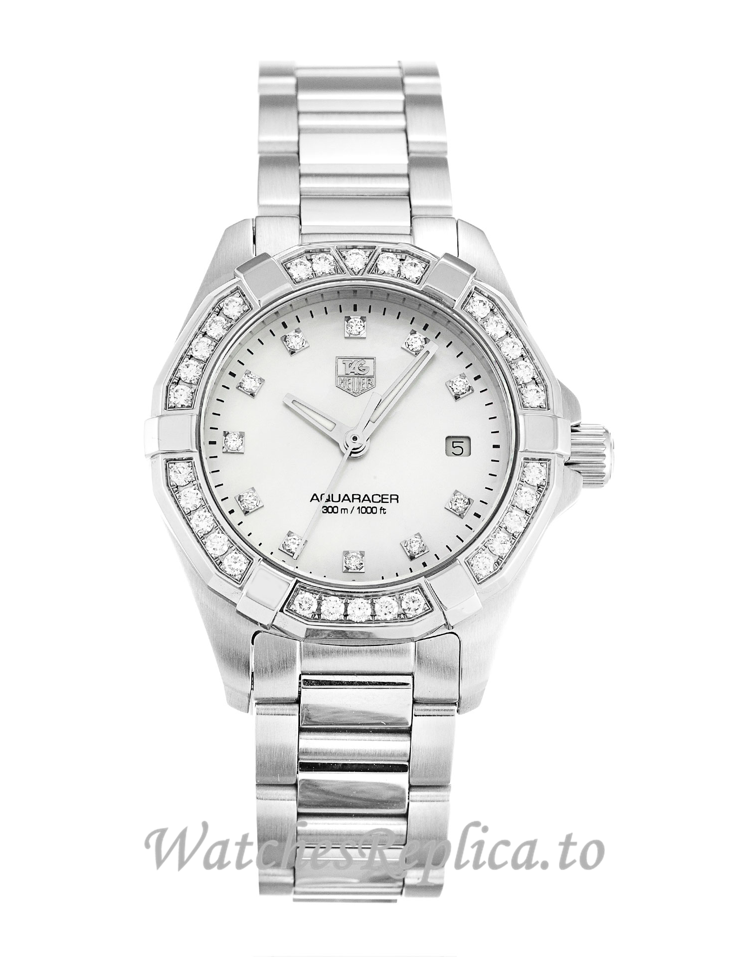 Tag Heuer Aquaracer Mother of Pearl Silver Diamond Dial WAY1414.BA0920 32 MM - WatchesReplica.is