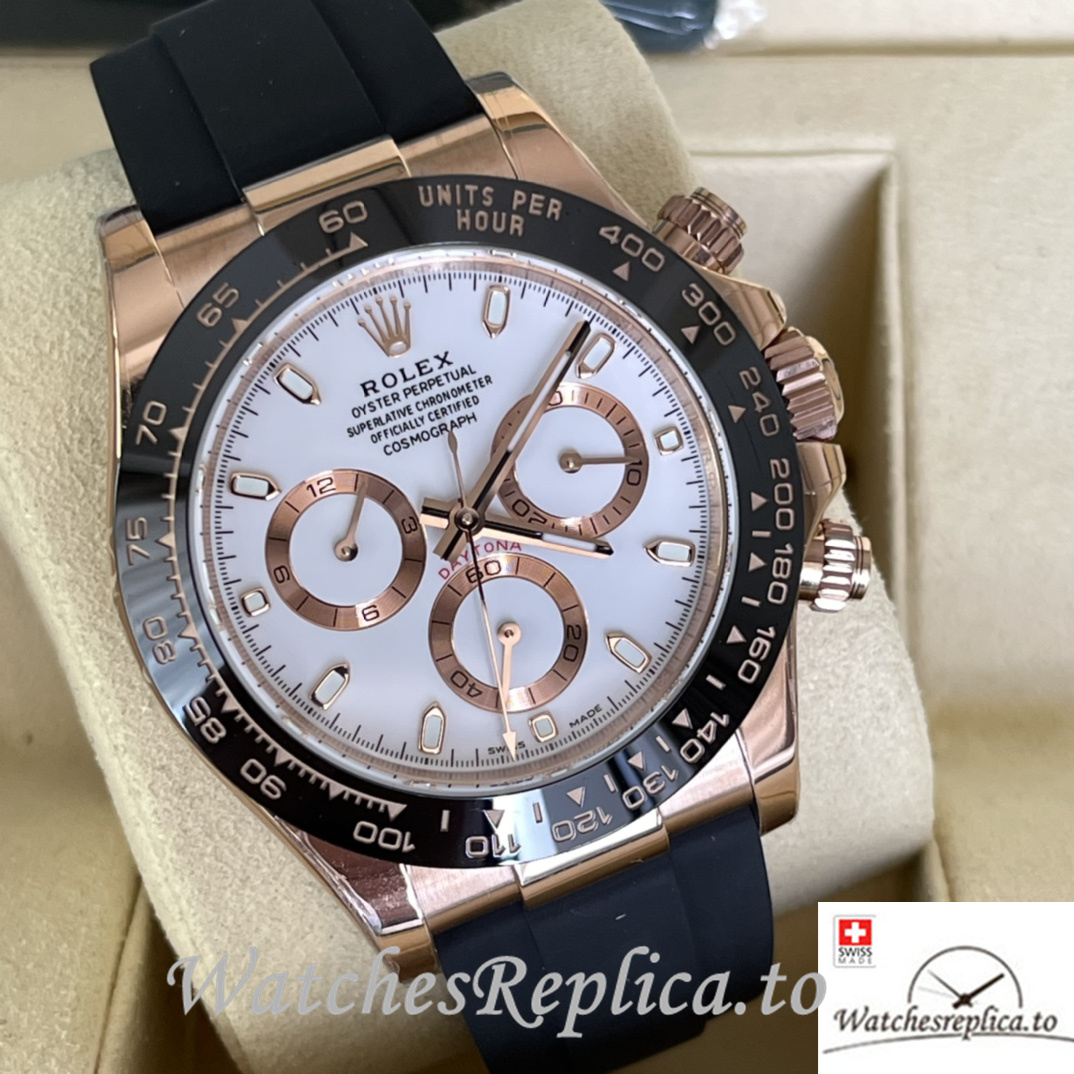 Swiss Rolex Daytona Replica Rubber strap 40MM White Dial Sticks Marks - WatchesReplica.is