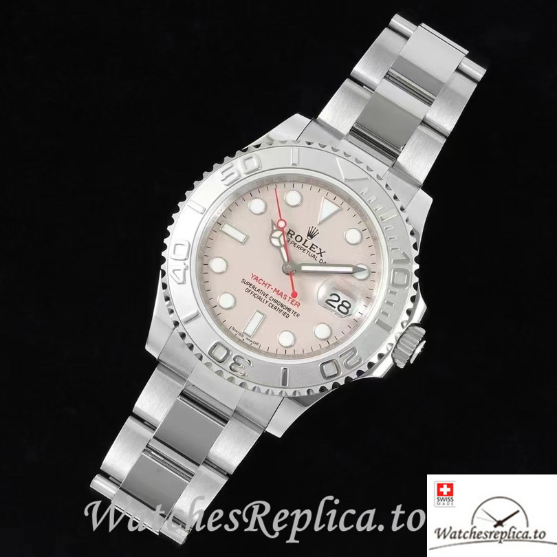Swiss Rolex Yacht Master Replica Stainless steel strap 40MM Pink Dial - WatchesReplica.is