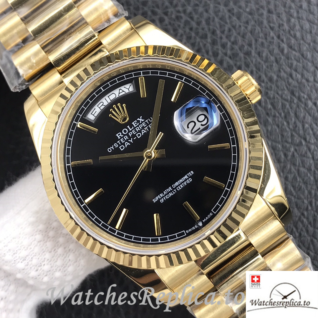 Swiss Rolex Day Date Replica 128238 Yellow Gold strap 36MM - WatchesReplica.is