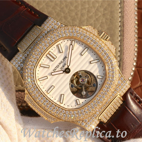 Patek Philippe Replica Nautilus Leather strap 40MM - WatchesReplica.is
