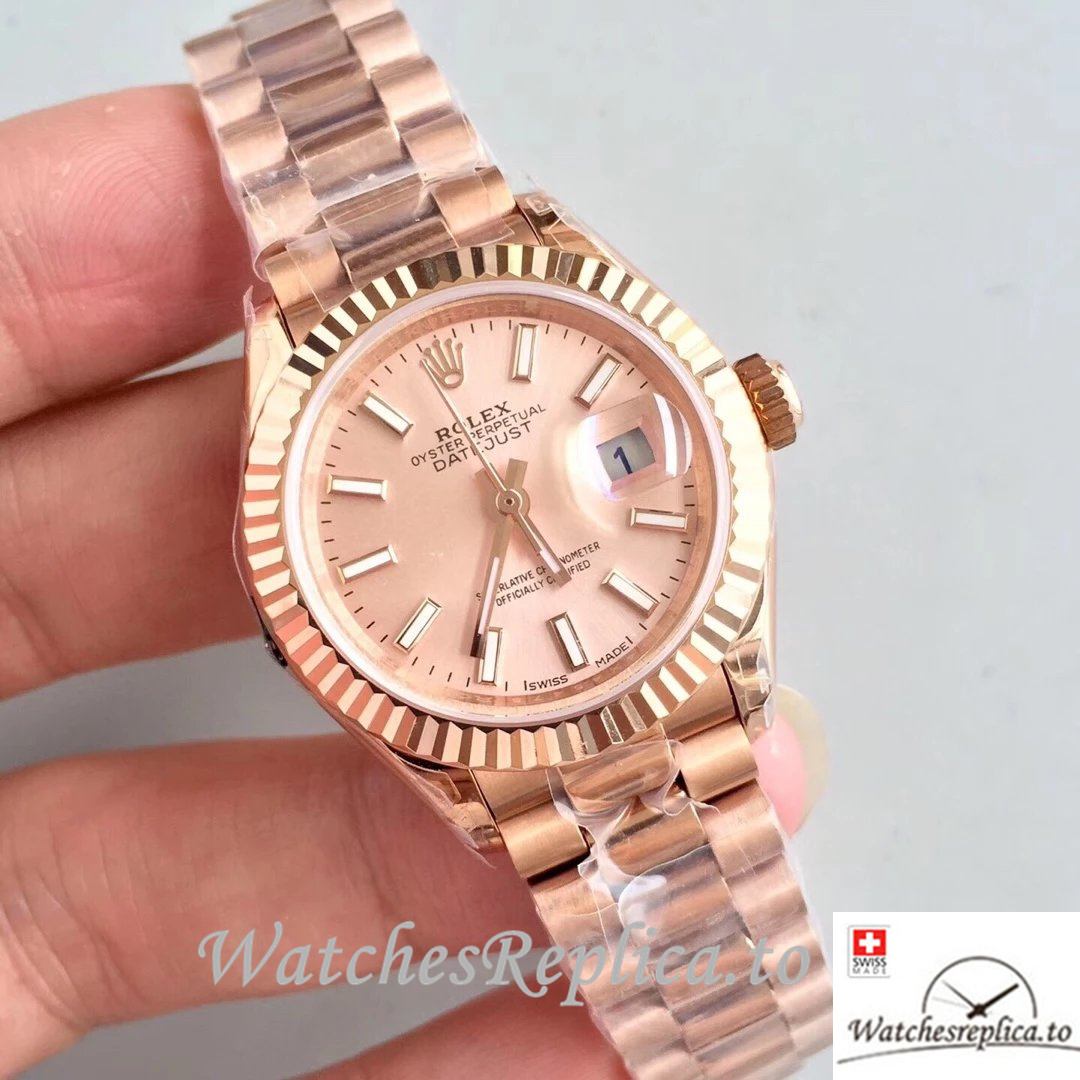 Swiss Rolex Datejust Replica 279175 Rose Gold strap 28MM - WatchesReplica.is