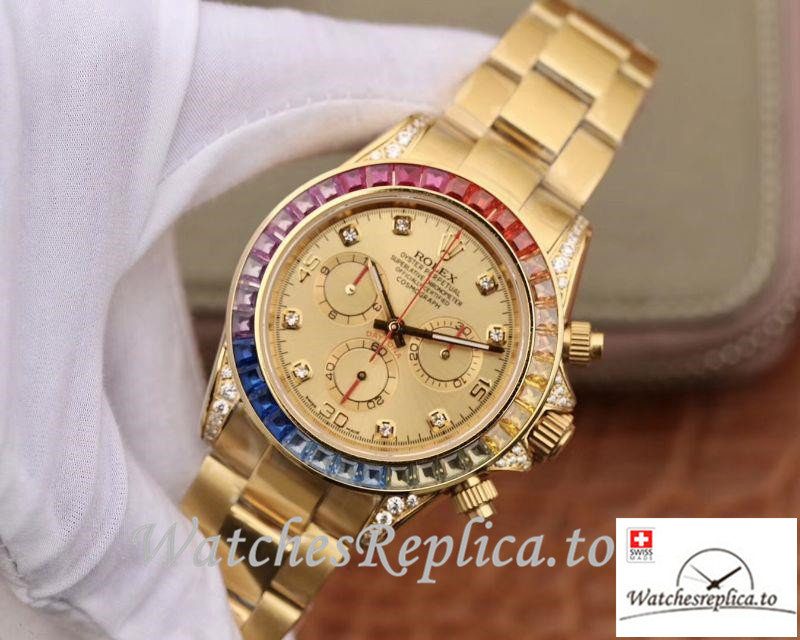 Swiss Rolex Daytona Cosmograph Replica 116598RBOW 001 Gold Strap 40MM - WatchesReplica.is