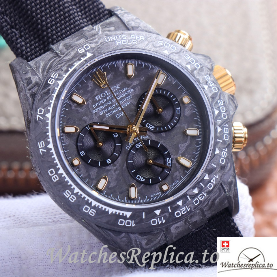 Swiss Rolex Daytona Replica Black Canvas strap 40MM Black Dial - WatchesReplica.is