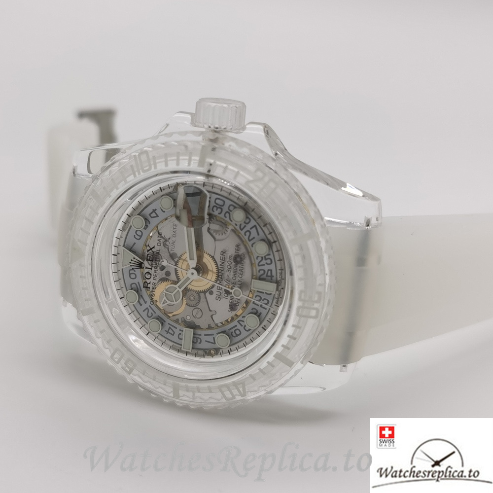 Swiss Rolex Submariner Replica White Rubber strap 40MM - WatchesReplica.is
