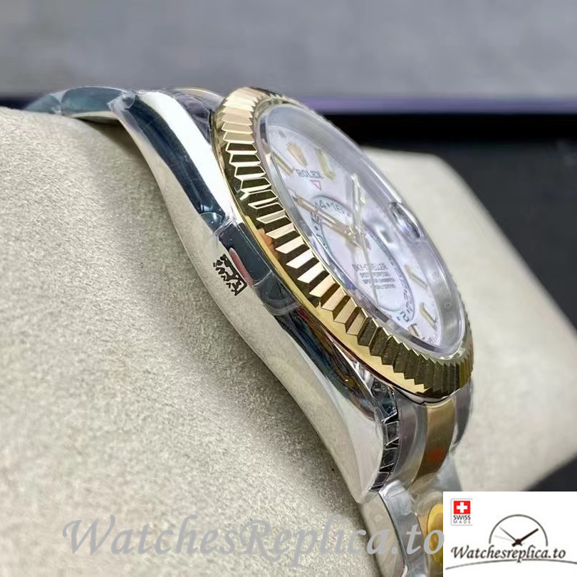 Swiss Rolex Sky Dweller Replica Stainless steel strap 42MM White Dial - WatchesReplica.is