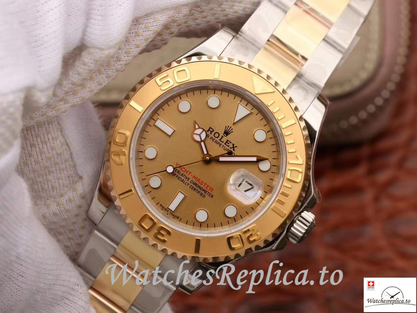 Swiss Rolex Yacht Master Replica 116623 001 Gold Bezel 40MM - WatchesReplica.is