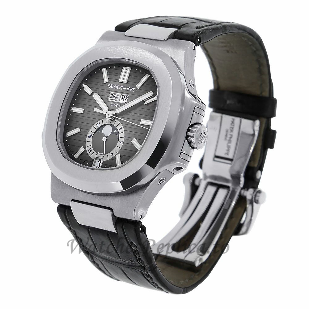 Patek Philippe Replica Nautilus Moon Phase Stainless-Steel 40MM Watch 5726A001 - WatchesReplica.is