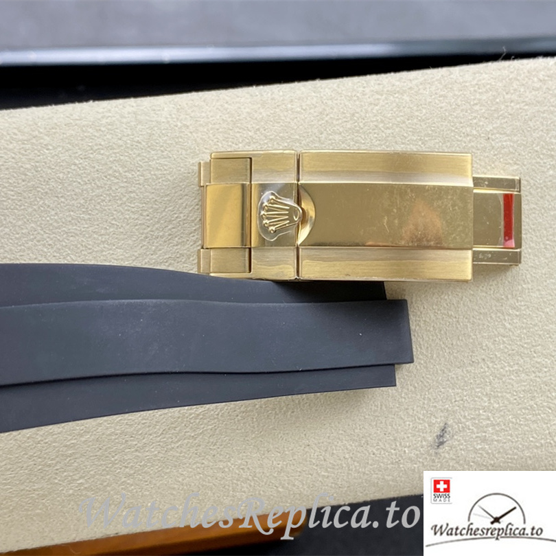 Swiss Rolex Daytona Replica Rubber strap 40MM Diamonds Mareks Yellow Gold Case - WatchesReplica.is