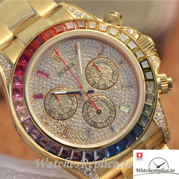 Swiss Rolex Daytona Replica 116598RBOW Yellow Gold strap 40MM - WatchesReplica.is