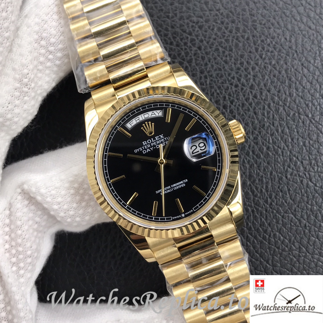 Swiss Rolex Day Date Replica 128238 Yellow Gold strap 36MM - WatchesReplica.is