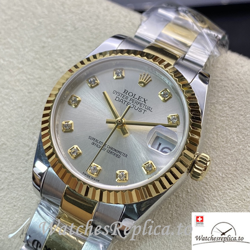 Swiss Rolex Datejust Replica 178384 Stainless steel strap 31MM Silver Dial - WatchesReplica.is