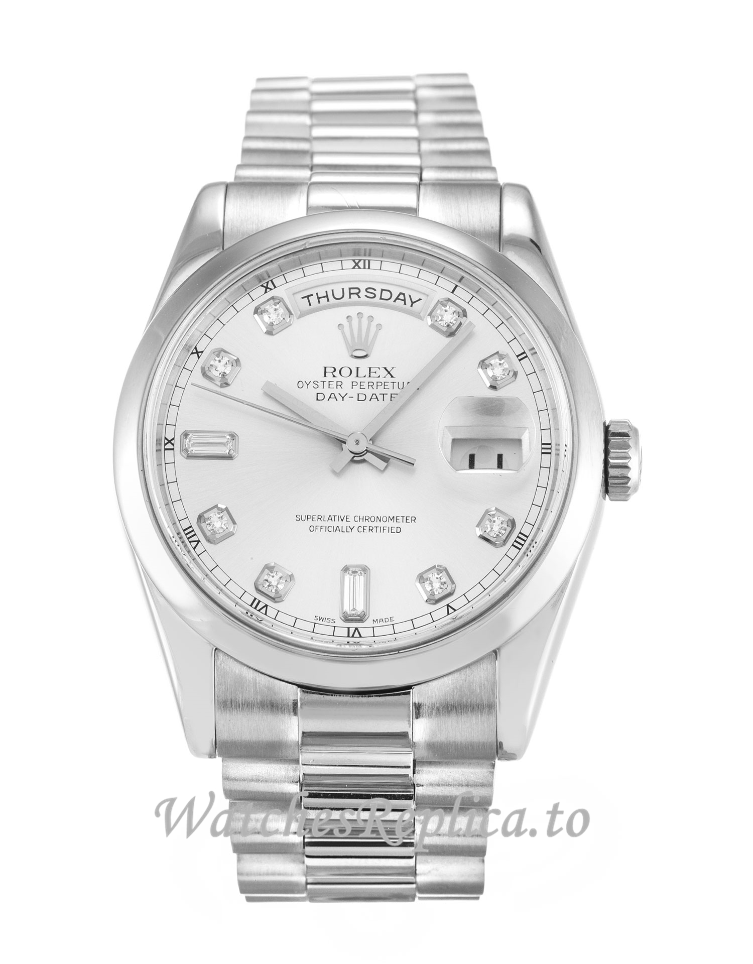 Rolex Day-Date Silver Diamond Dial 118209 - WatchesReplica.is