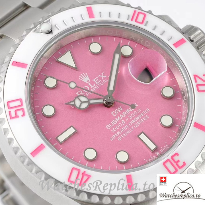 Swiss Rolex Submariner Replica Stainless steel strap 40MM Pink Dial - WatchesReplica.is