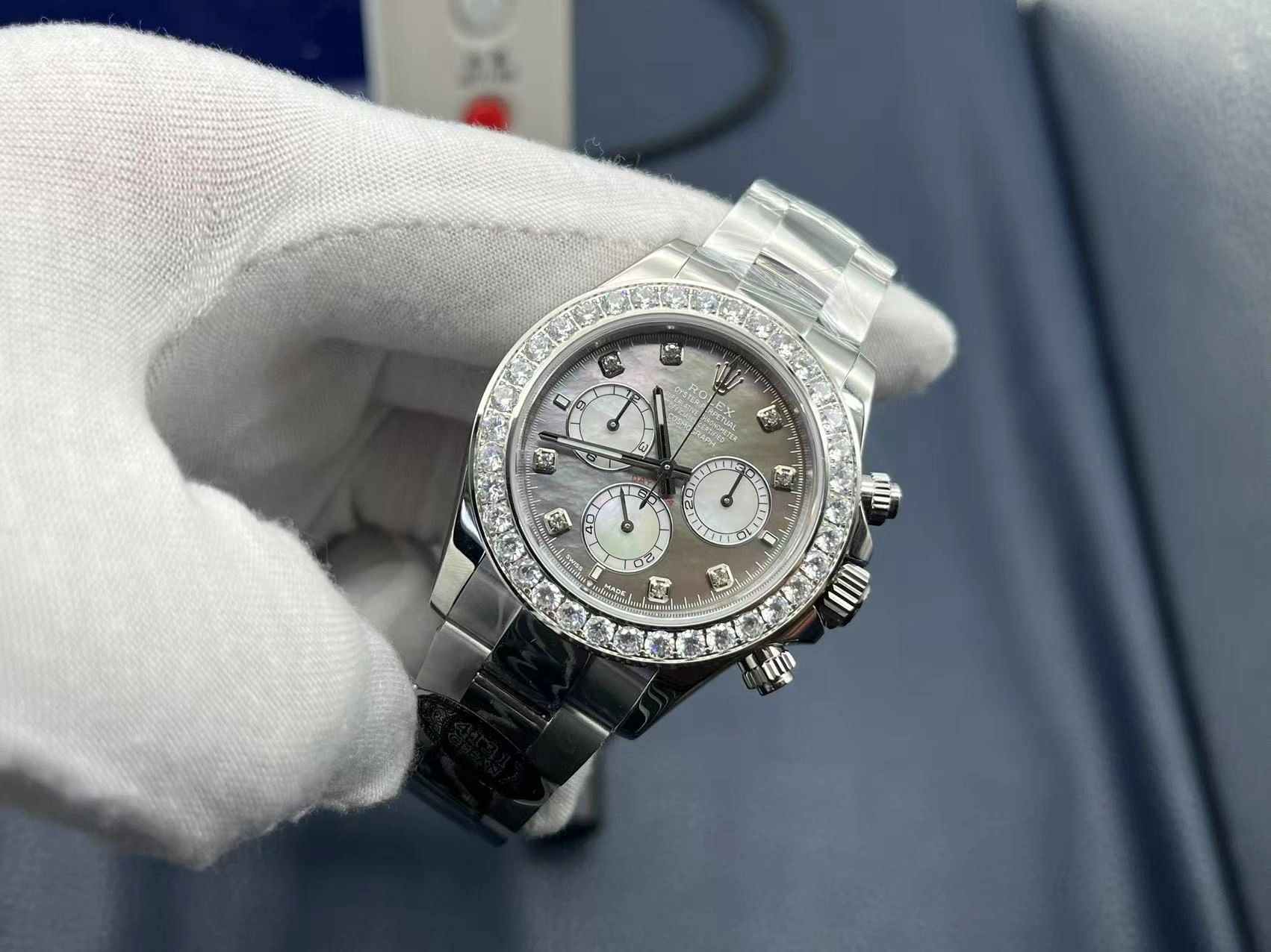 Rolex Cosmograph Daytona Replica white gold and diamonds 40 mm M126579RBR 0001 - WatchesReplica.is