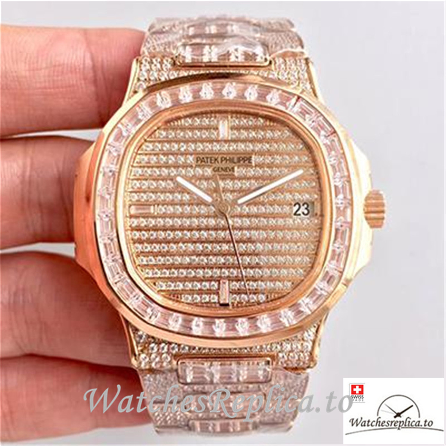 Swiss Patek Philippe Nautilus Jumbo Replica 5719/1G-001 001 Diamonds Strap 40MM - WatchesReplica.is