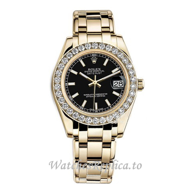 Replica Rolex Pearlmaster m81298-0056 34MM Yellow Gold strap Ladies Watch - WatchesReplica.is