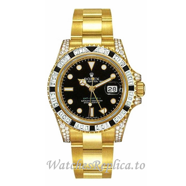 Replica Rolex GMT-Master 116758 SANR 40MM Yellow Gold strap Mens Watch - WatchesReplica.is