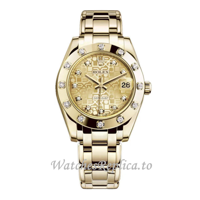Replica Rolex Pearlmaster m81318-0010 34MM Yellow Gold strap Ladies Watch - WatchesReplica.is