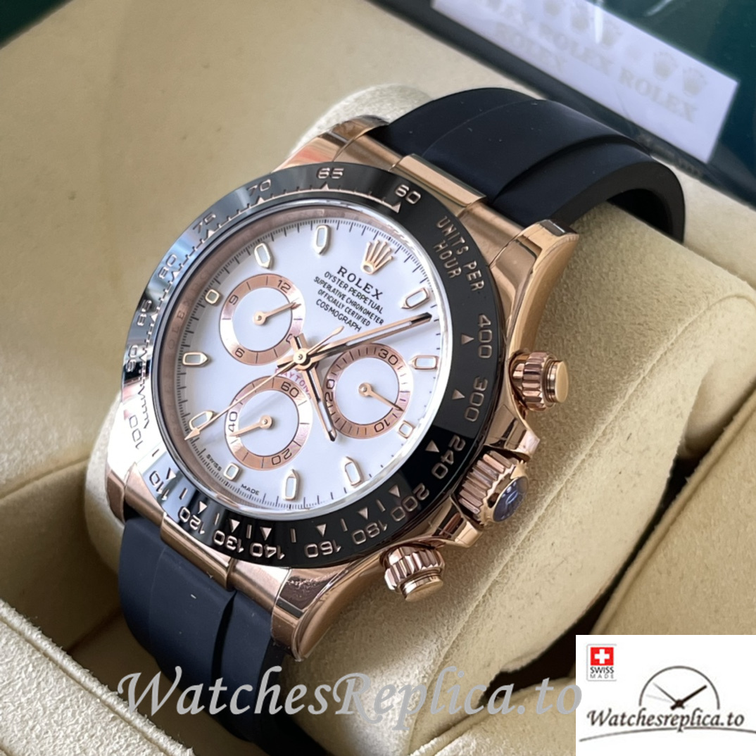 Swiss Rolex Daytona Replica Rubber strap 40MM White Dial Sticks Marks - WatchesReplica.is