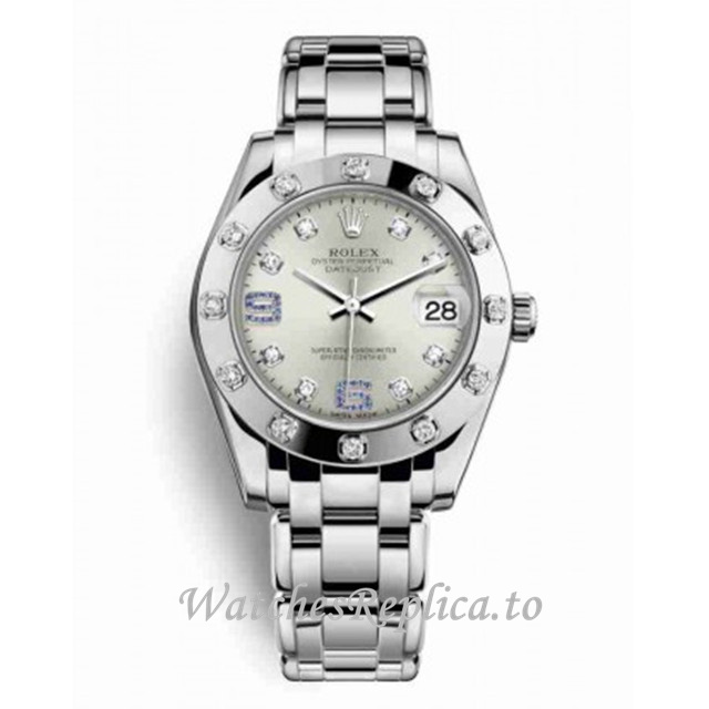 Replica Rolex Pearlmaster m81319-0001 34MM White Gold strap Ladies Watch - WatchesReplica.is