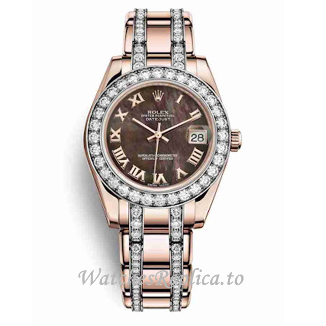 Replica Rolex Pearlmaster m81285-0035 34MM Rose Gold strap Ladies Watch - WatchesReplica.is