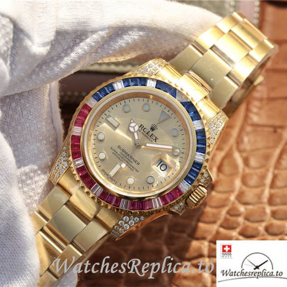 Swiss Rolex Submariner Replica 116618LN-97208 Yellow Gold strap 40MM - WatchesReplica.is