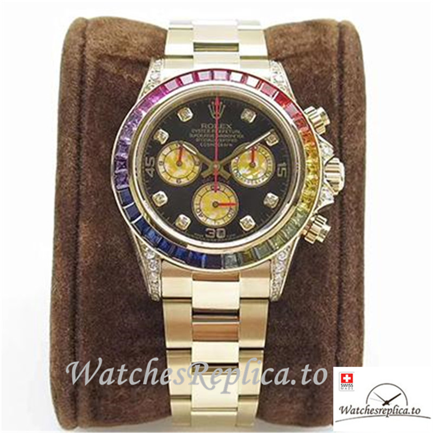 Swiss Rolex Daytona Cosmograph Rainbow Replica 116589 Gold Strap 40MM - WatchesReplica.is