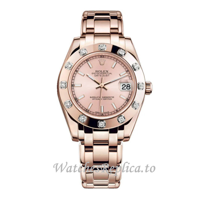 Replica Rolex Pearlmaster m81315-0021 34MM Rose Gold strap Ladies Watch - WatchesReplica.is