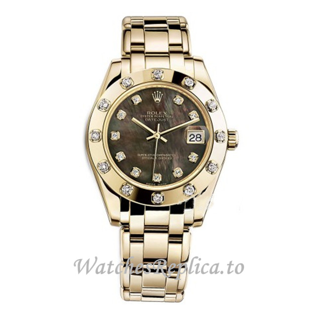 Replica Rolex Pearlmaster m81318-0023 34MM Yellow Gold strap Ladies Watch - WatchesReplica.is