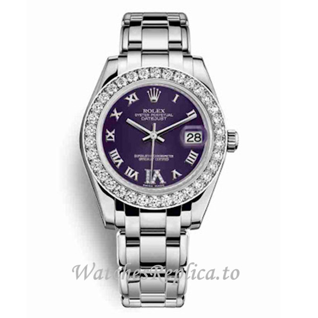 Replica Rolex Pearlmaster m81299-0040 34MM White Gold strap Ladies Watch - WatchesReplica.is