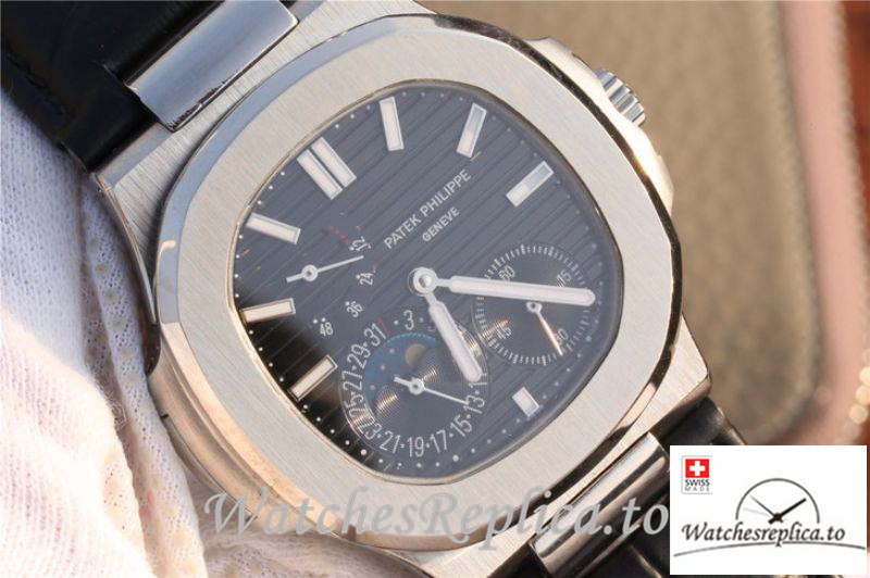 Swiss Patek Philippe Nautilus Moonphase Replica 5712G-001 Black Strap 40MM - WatchesReplica.is