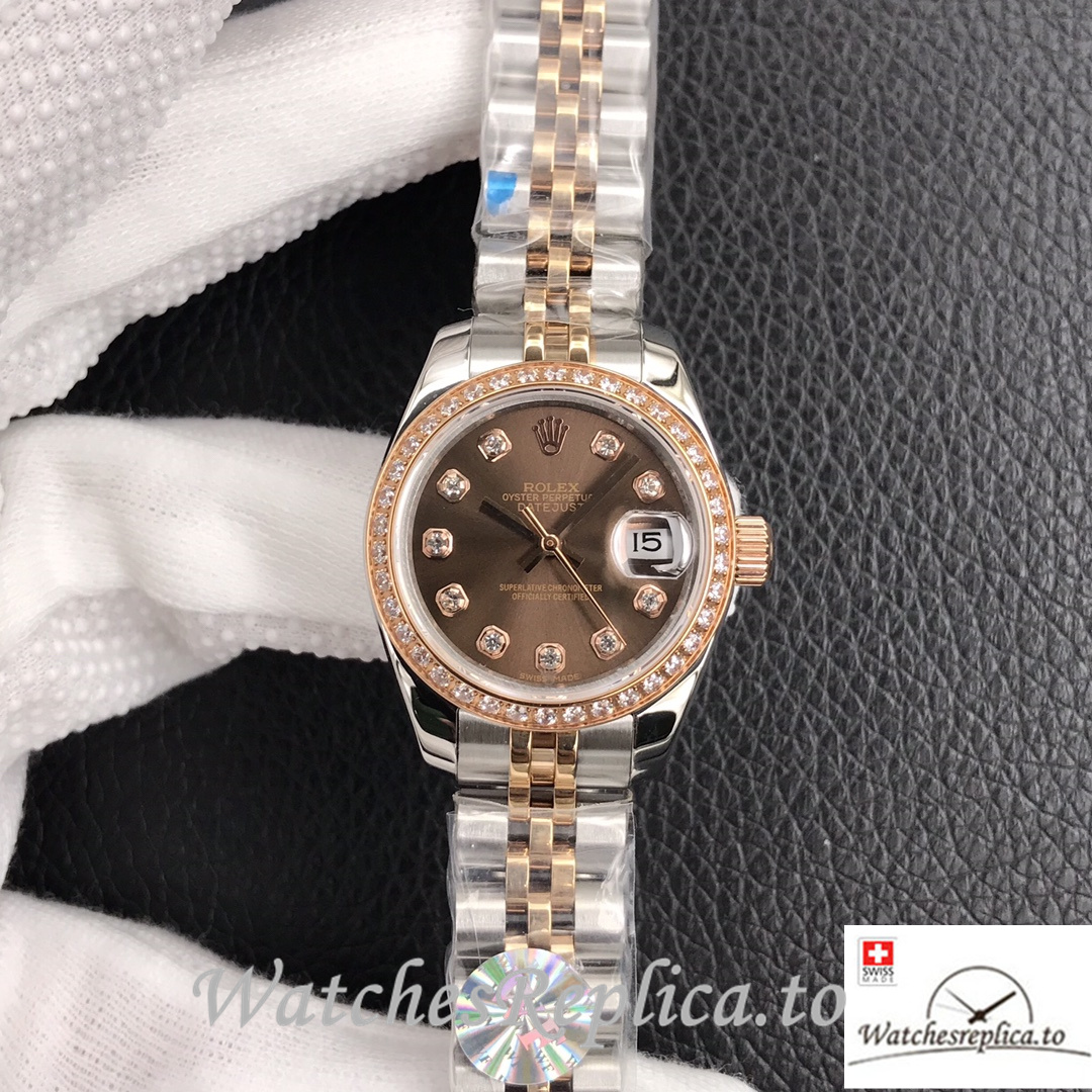 Swiss Rolex Datejust Replica 279174 Stainless steel strap 28MM Brown Dial Diamonds - WatchesReplica.is