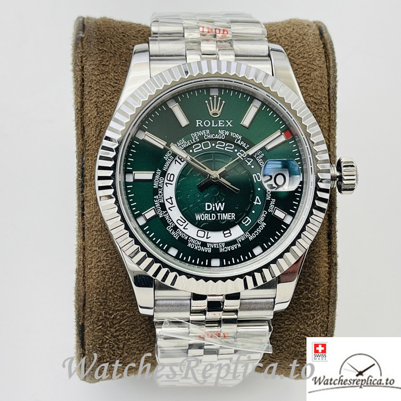 Swiss Rolex Sky Dweller Replica Stainless steel strap 42MM Green Dial - WatchesReplica.is