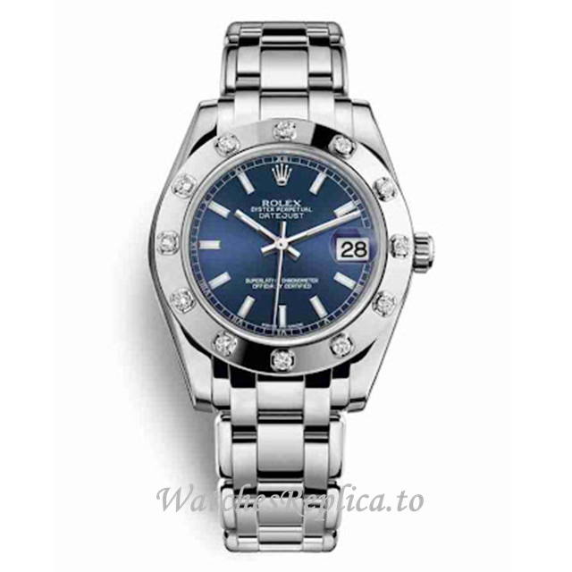 Replica Rolex Pearlmaster m81319-0029 34MM White Gold strap Ladies Watch - WatchesReplica.is