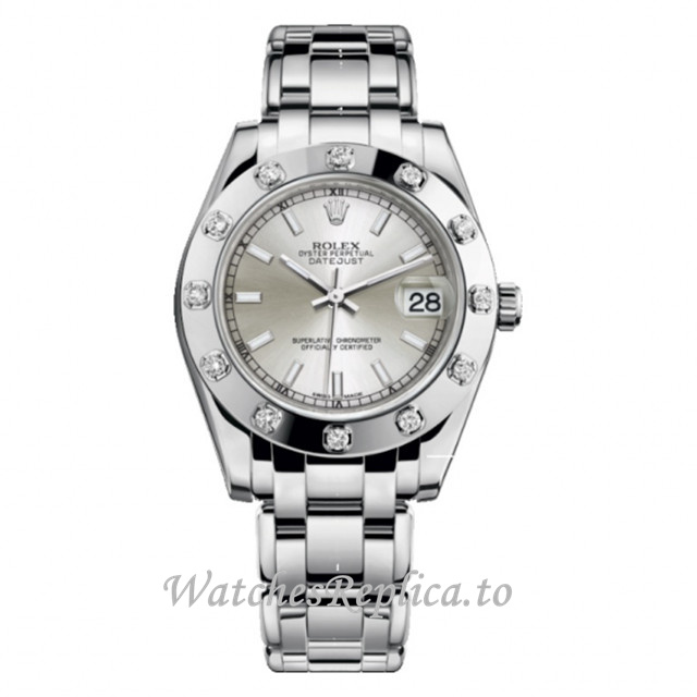 Replica Rolex Pearlmaster m81319-0021 34MM White Gold strap Ladies Watch - WatchesReplica.is